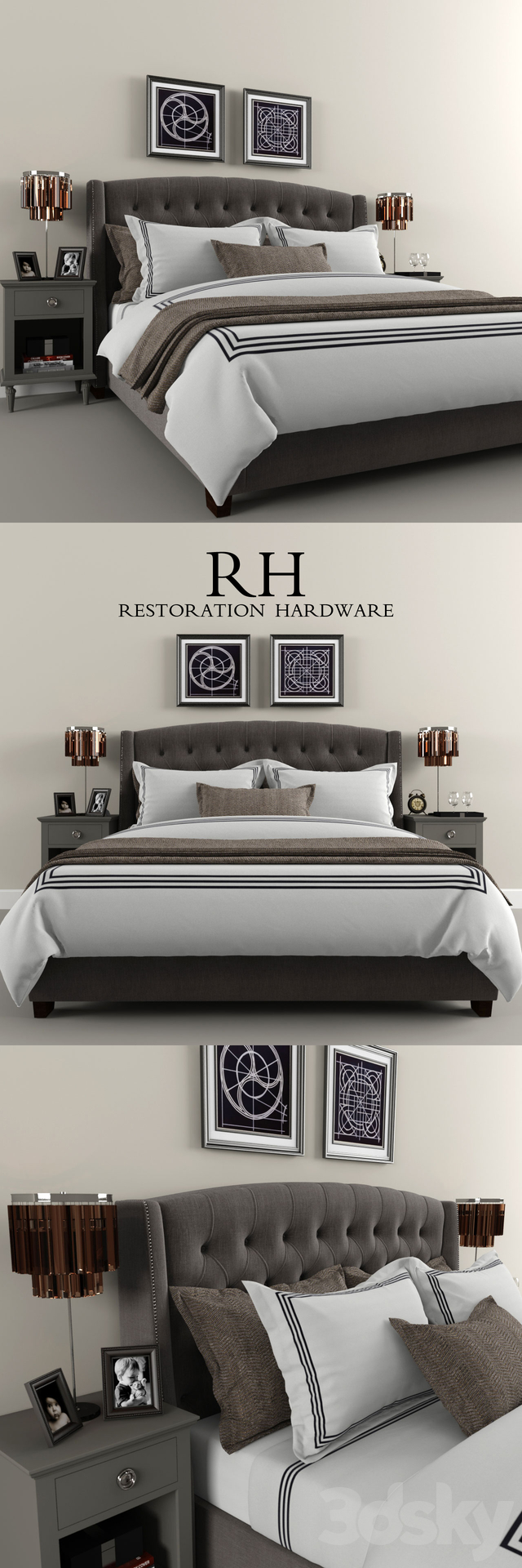 3d models Bed Restoration Hardware Warner Tufted bed