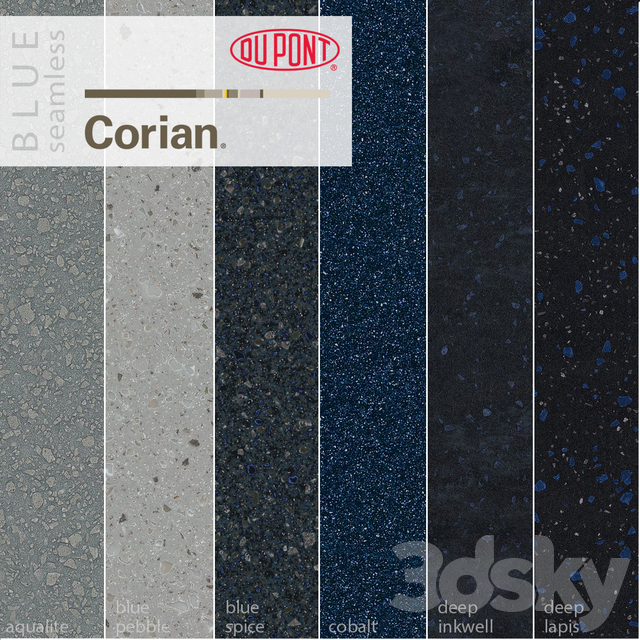 3d models Stone Dupont Corian Kitchen Countertops Blue 1