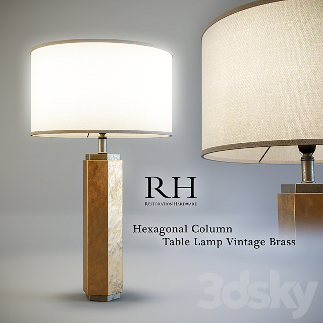 Hexagonal Column Table Lamp Vintage Brass, Hexagonal Column Crystal Table Lamp