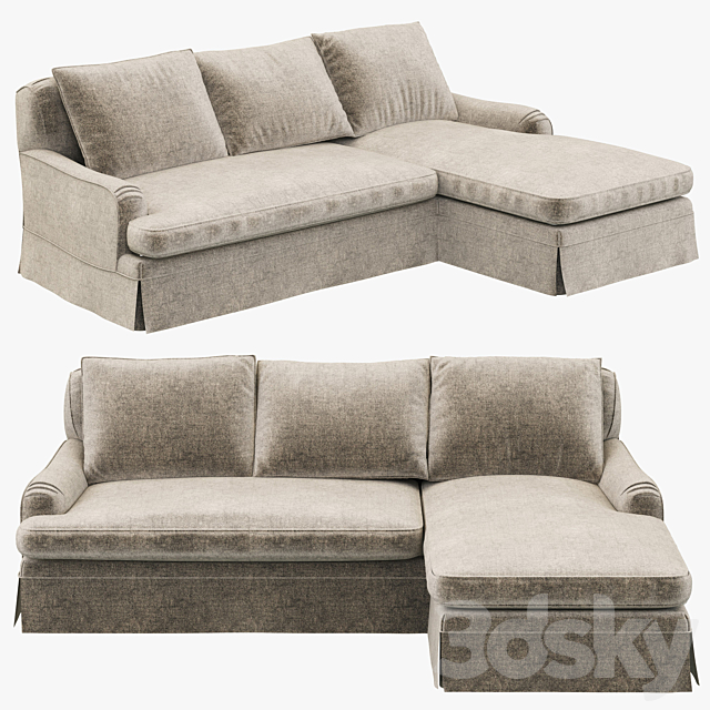 Arm Chaise Sectional Sofa 3d Models, Restoration Hardware Belgian Roll Arm Slipcovered Sofa