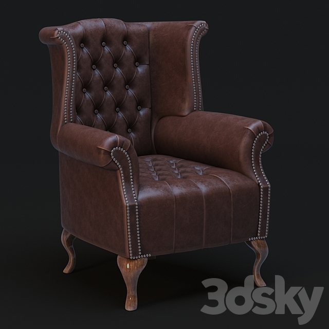 Chesterfield Queen Anne Arm Chair, Leather Chesterfield Queen Anne Chair