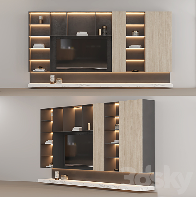 3d Models Wardrobe Display Cabinets Tv Wall With Bookcase