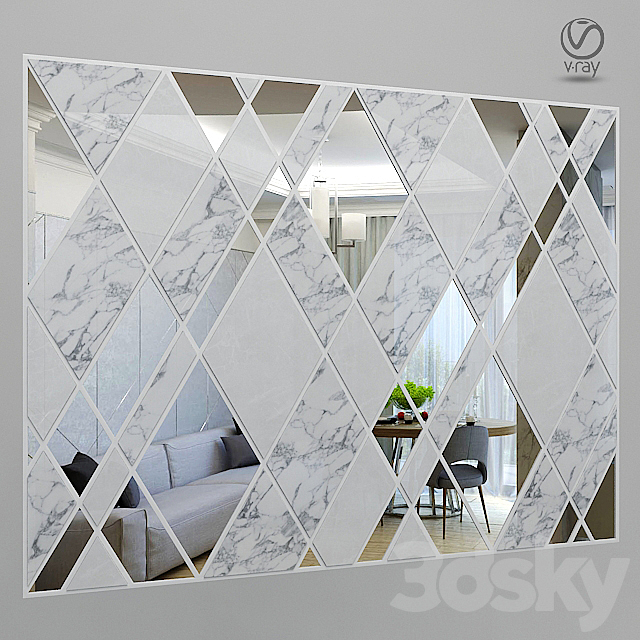 Wall_Panel_with_Mirrors - 3D panel - 3D Models