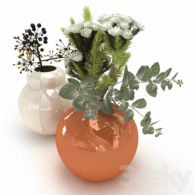 3d models: Bouquet - Two flower arrangements in white and orange