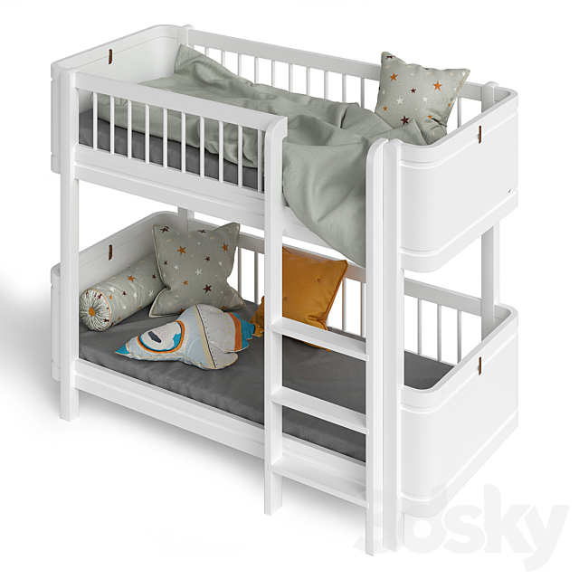 Wood Mini Low Bunk Bed In All White, Oliver Furniture Bunk Bed