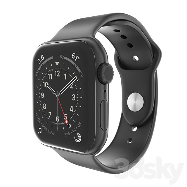 Apple Watch Series 6 44mm Space Gray Aluminum Case with Black Sport Band -  Watches  Clocks - 3D Models