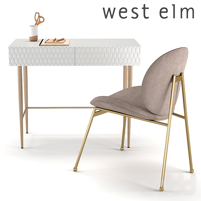 West Elm Audrey Mini Desk and Jane Dining Chair Velvet.