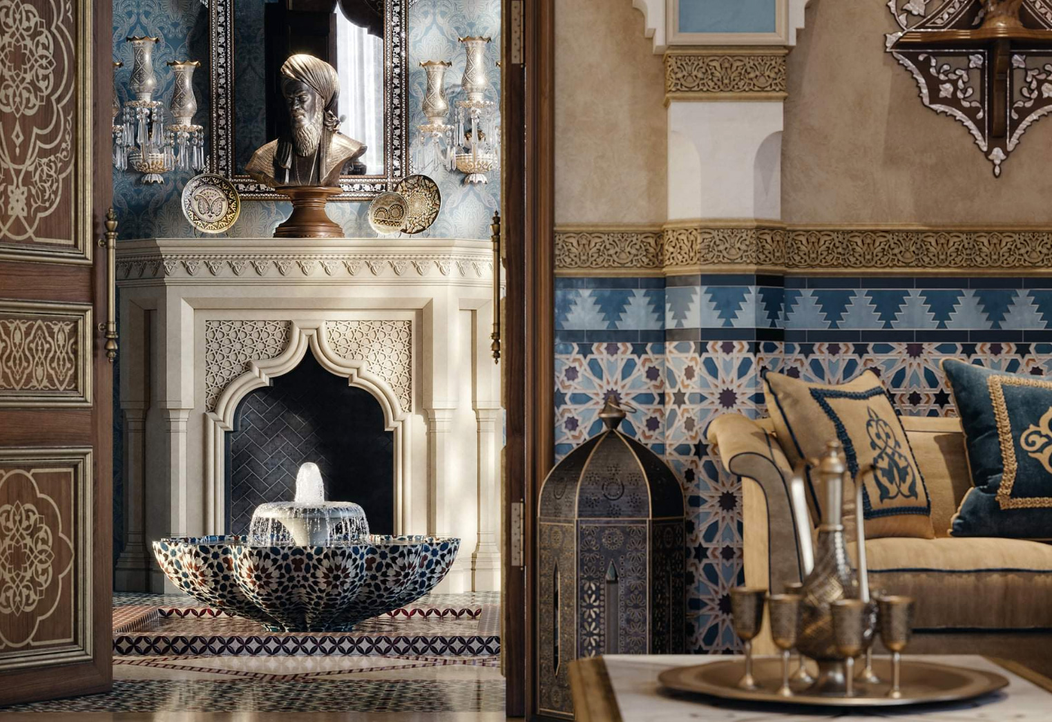 Fireplace in oriental style. Arabic classic fireplace.Arabic Fireplace ...