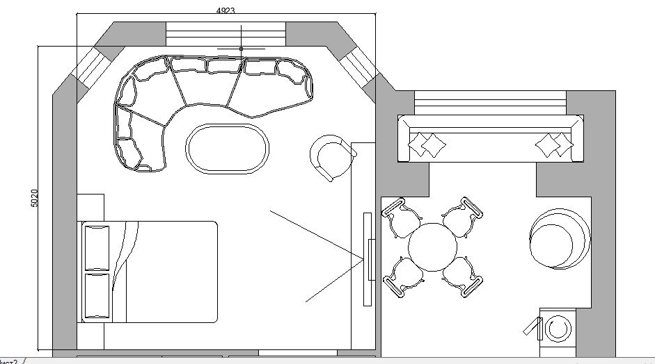 Чертеж схема расстановки мебели в комнате которая выполняет несколько функций